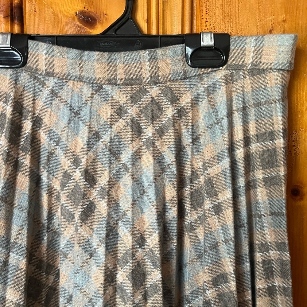 Vintage Plaid Pleated Midi Skirt Academia Sandy Grease Preppy Gray Wool Size 12